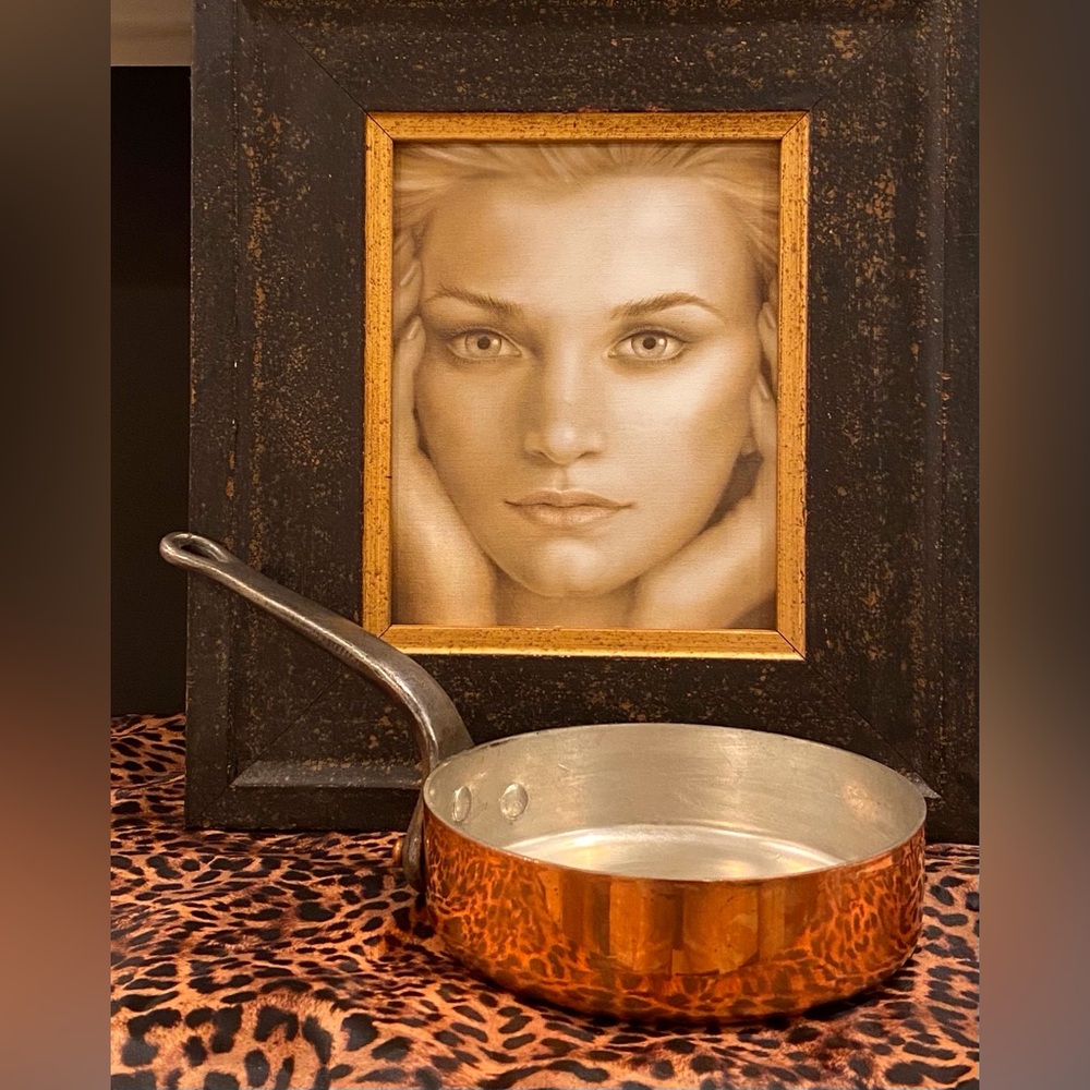 Vintage French copper and tin lined frying pan